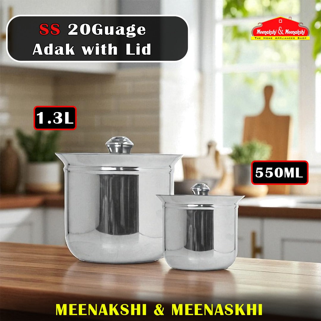 SS 20Guage Adak with Lid 550ml & 1.3L