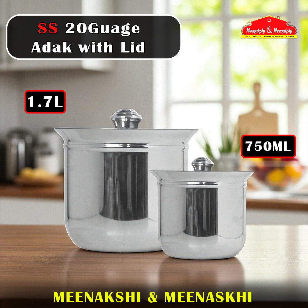 SS 20Guage Adak with Lid 750ml & 1.7L