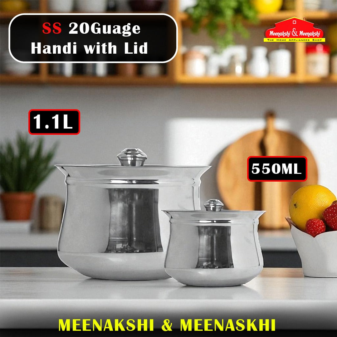 SS 20Guage Handi with Lid 550ml & 1.1L