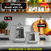 SS 20Guage Handi with Lid 550ml & 1.1L