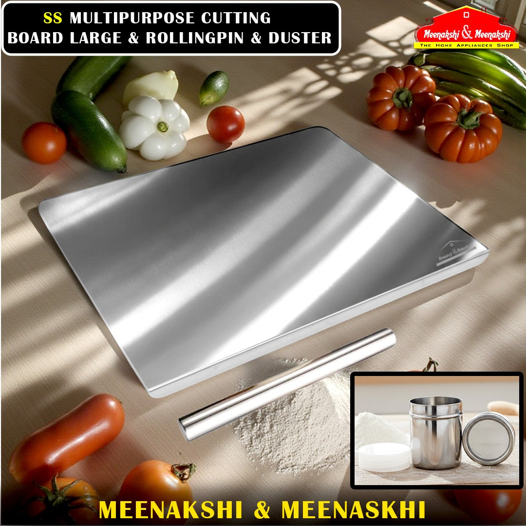 SS Multipurpose Cutting Board Large & RollingPin & Duster