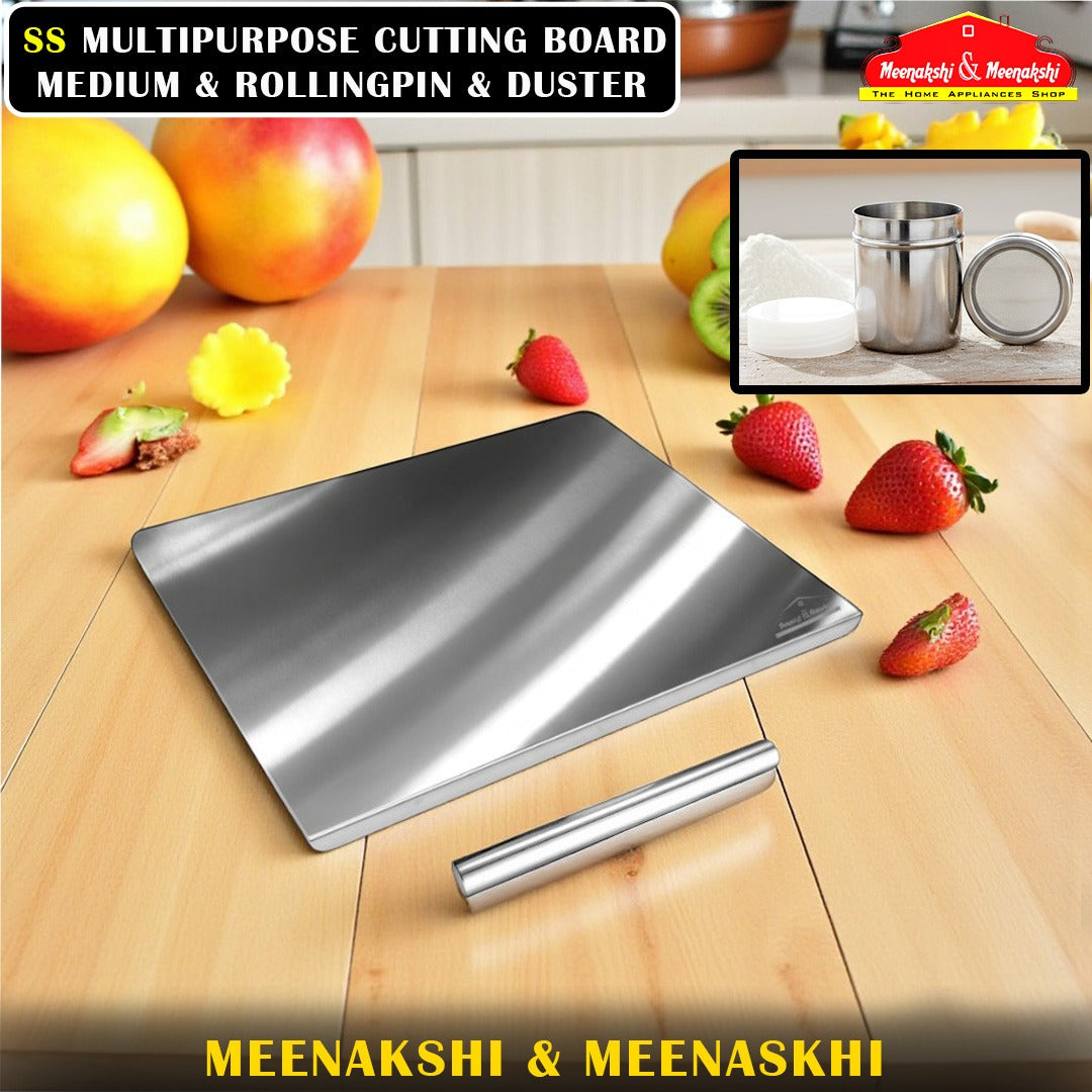 SS Multipurpose Cutting Board Medium & RollingPin & Duster