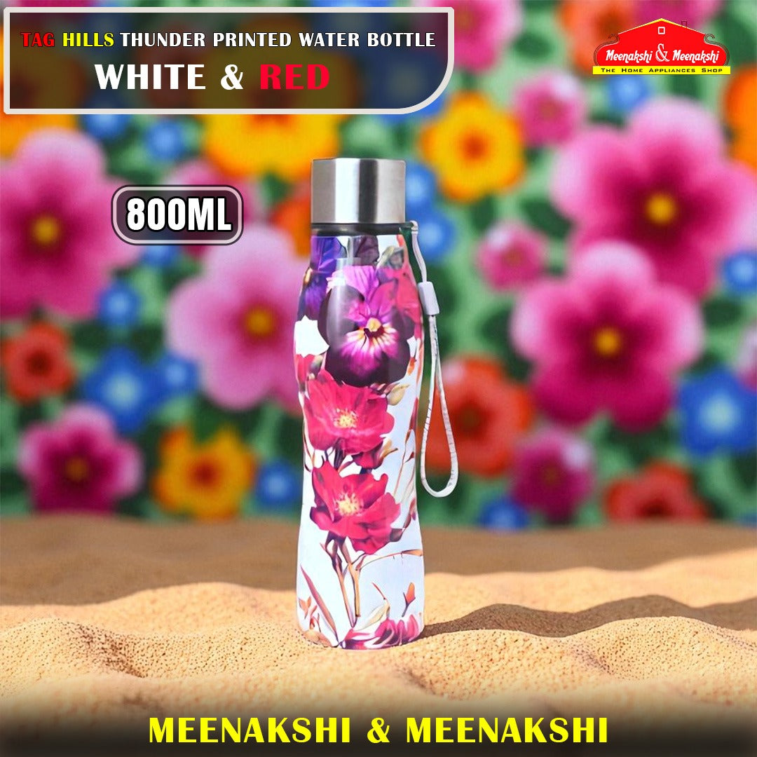 TAG HILLS Thunder Printed Water Bottle White with Red 800ml